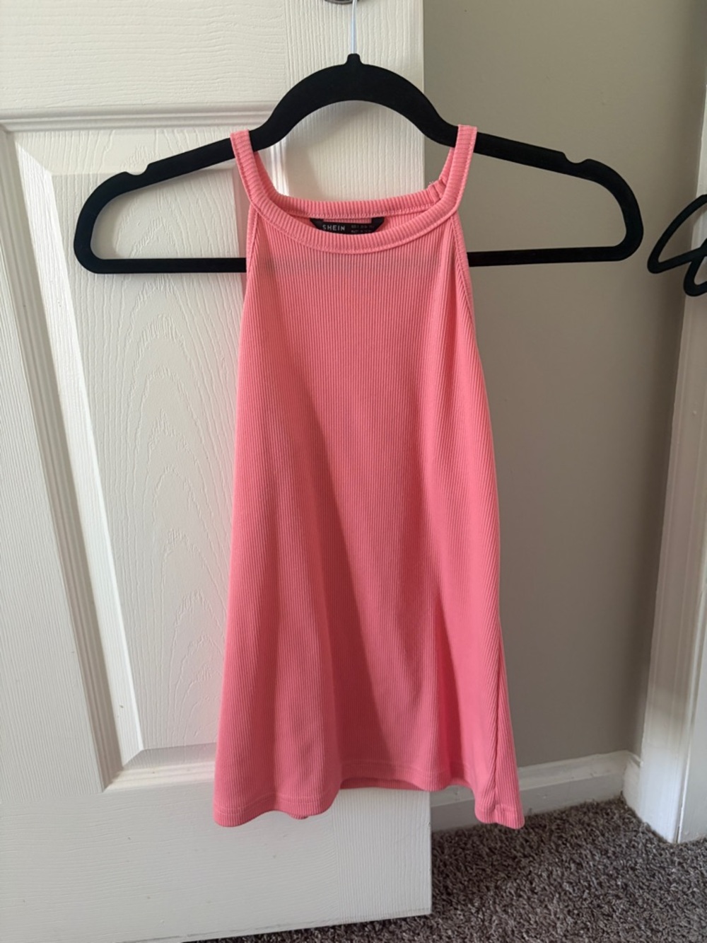 SHEIN Coral Pink Ribbed Halter Tank